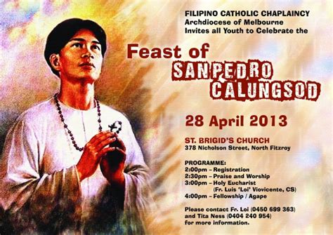patron saints in the philippines|Feast of San Pedro Calungsod on April 2 .